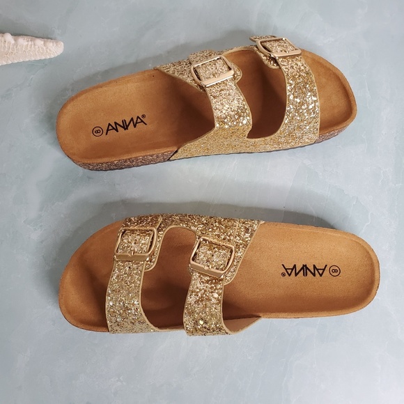 New! Glitter Double Buckle Cork Sandals - Picture 8 of 8